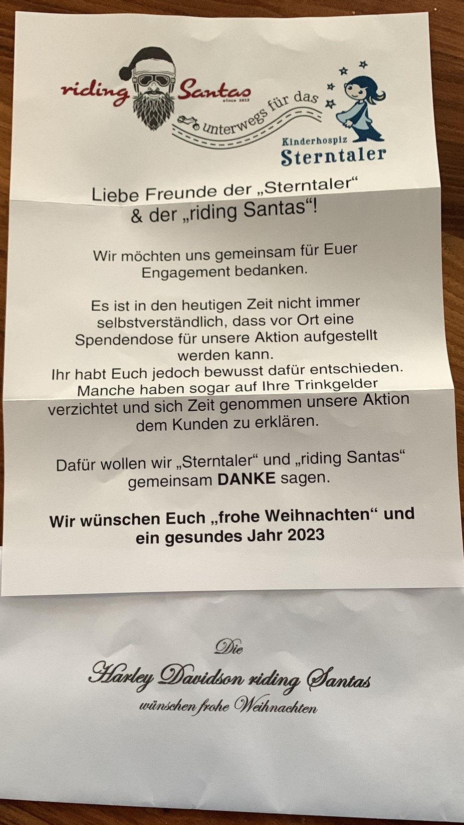 Danksagung Riding Santas